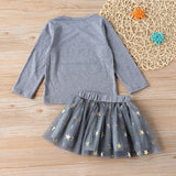 Girl Clothes Sets NEW Autumn Long-Sleeved Letter Top+ Star Mesh Skirt 2PCS Outfits Toddler Clothes