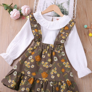 Girl Clothing Set Autumn New Long Sleeve T-Shirt+Suspender Floarl Skirt 2Pcs Casual Toddler Kids Clothes