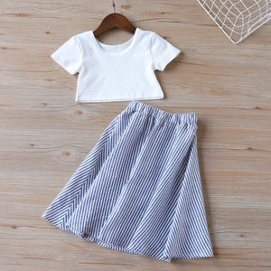 Summer Kids Clothes For Girls 2Pcs Cartoon Short T-Shirt+Stripe Long Skirts Children Toddler Girls Clothing Sets