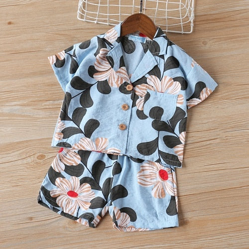 Summer Boys Clothing Sets Fashion Big Floral Beach Style Soft Kids Thin Breathable T-Shirt + Shorts 2Pcs Suits