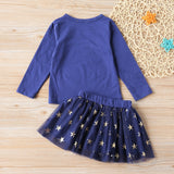 Girl Clothes Sets NEW Autumn Long-Sleeved Letter Top+ Star Mesh Skirt 2PCS Outfits Toddler Clothes