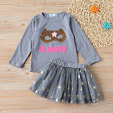 Girl Clothes Sets NEW Autumn Long-Sleeved Letter Top+ Star Mesh Skirt 2PCS Outfits Toddler Clothes