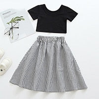 Summer Kids Clothes For Girls 2Pcs Cartoon Short T-Shirt+Stripe Long Skirts Children Toddler Girls Clothing Sets