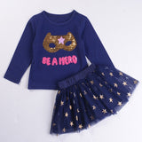 Girl Clothes Sets NEW Autumn Long-Sleeved Letter Top+ Star Mesh Skirt 2PCS Outfits Toddler Clothes