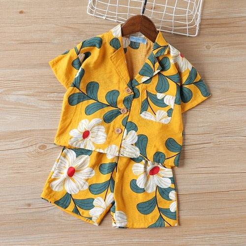 Summer Boys Clothing Sets Fashion Big Floral Beach Style Soft Kids Thin Breathable T-Shirt + Shorts 2Pcs Suits