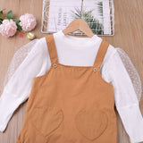 Girls Clothing Sets Autumn Puff-Sleeve Top+ Sling Mesh Patchwork Dress 2Pcs Casual Toddler Kids Clothes