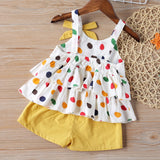 Summer Girls Clothing Sets Fashion Sling Cartoon Fruit Printed Vest + Solid Shorts 2Pcs Suits For 2-6Y