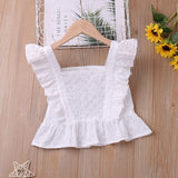 Girls Summer Set Short Sleeve Lace Hollow T-shirt + Solid Skirt 2pcs Casual Kids Clothes 2-6T