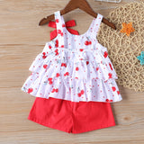 Summer Girls Clothing Sets Fashion Sling Cartoon Fruit Printed Vest + Solid Shorts 2Pcs Suits For 2-6Y