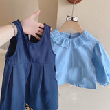 Girls Clothes Set Spring Autumn Lace Collar Plus College Shirt+Tank Dress 2Pcs Sweet Young Children Princess Clothe