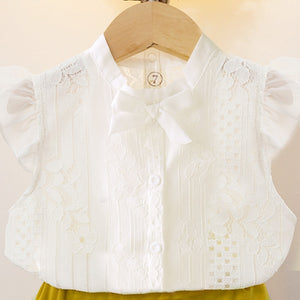 Girls Clothing Set Summer Sleeveless Hollow Lace Tops +Ruffle Skirt 2pcs Sweet Kids Clothes For 3-7Y