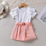 Girls Summer Set Short Sleeve Ruffle T-shirt + Shorts 2pcs Casual Kids Clothes 2-6T