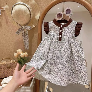 Girls Dress Summer Flower Pattern Flying Sleeve Dress Baby Cotton Floral Princess Dress Baby Dress Girl Baby Clothing