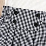 Toddler Girl 2 pcs cotton One-Shoulder Top and Button Plaid Skirt Set