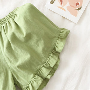 Girls Clothes Set Summer Sleeveless Floarl Printed Vest + Ruffle Shorts 2pcs Casual Children Clothes