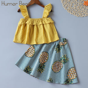 New Girls Clothing Set Summer Sleeveless T-shirt+Striped Fruit Skirt Kids Suit Toddler Cute Kids Clothes