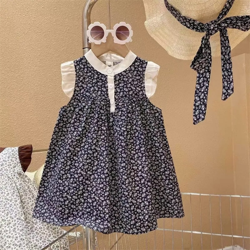 Girls Dress Summer Flower Pattern Flying Sleeve Dress Baby Cotton Floral Princess Dress Baby Dress Girl Baby Clothing