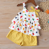 Summer Girls Clothing Sets Fashion Sling Cartoon Fruit Printed Vest + Solid Shorts 2Pcs Suits For 2-6Y