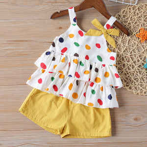 Summer Girls Clothing Sets Fashion Sling Cartoon Fruit Printed Vest + Solid Shorts 2Pcs Suits For 2-6Y