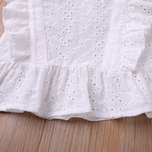 Girls Summer Set Short Sleeve Lace Hollow T-shirt + Solid Skirt 2pcs Casual Kids Clothes 2-6T