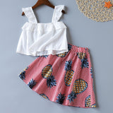 New Girls Clothing Set Summer Sleeveless T-shirt+Striped Fruit Skirt Kids Suit Toddler Cute Kids Clothes