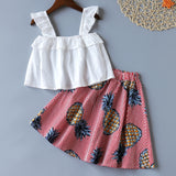 New Girls Clothing Set Summer Sleeveless T-shirt+Striped Fruit Skirt Kids Suit Toddler Cute Kids Clothes