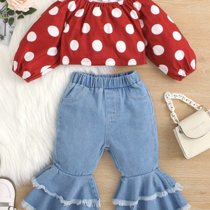 Polka dot top and flare pants