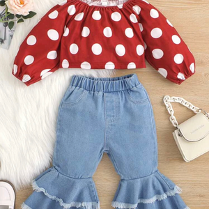 Polka dot top and flare pants