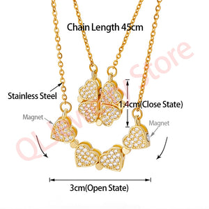 Women Stainless Steel Heart Necklaces, Vintage Four Leaf Clover Pendants Choker,Jewelry Gift