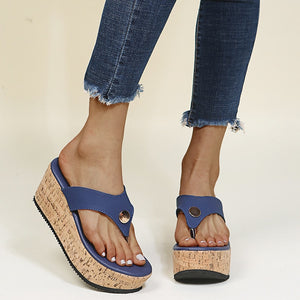 Women Wedges Sandals, Summer Casual Muffin Slip on, Platform Flip Flops Ladies Sandals .Peep Toe