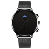 2022 Luxury Mens Watches Black Stainless Steel Mesh Belt Quartz Wrist Watch Men Business Casual Leather Watch