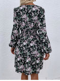 Women #39;s Spring Fall V Neck Long Sleeve Floral A Line Dress For Ladies Fashion Puff Sleeve Printed All Match Waist Dress