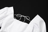 Women White Sexy Backless Lace Up Mini Dresses, Puff Sleeve Sweet Dress Summer Holiday Sundress Elegant Dress Clothes