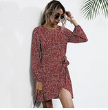 Autumn Winter Asymmetrical Dress Women Casual Full Sleeve Slim Leopard Bandage Print Short Dress 2022 New