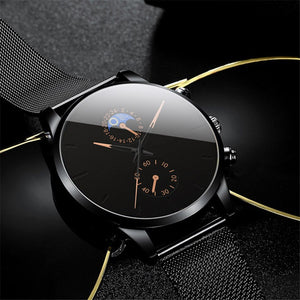 2022 Luxury Mens Watches Black Stainless Steel Mesh Belt Quartz Wrist Watch Men Business Casual Leather Watch