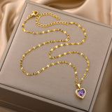 Stainless Steel Purple Crystal Heart Necklaces for Women suitable for wedding gifr, birthday or just for yourself