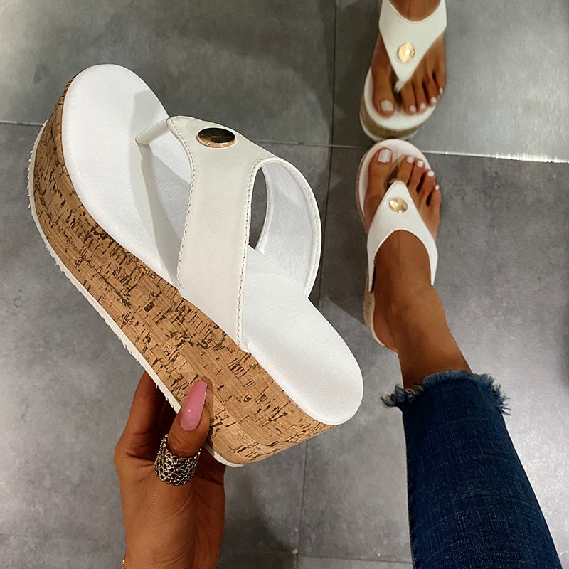 Women Wedges Sandals, Summer Casual Muffin Slip on, Platform Flip Flops Ladies Sandals .Peep Toe