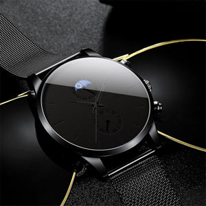 2022 Luxury Mens Watches Black Stainless Steel Mesh Belt Quartz Wrist Watch Men Business Casual Leather Watch