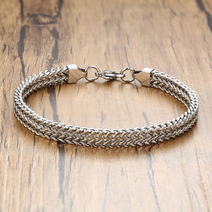 Antique Oxidized Foxtail Franco Chain Bracelets for Men Stainless Steel Metal Punk Retro Vintage Cubic Dual Cuban Chain