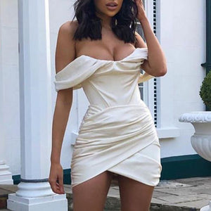 Women Satin Ruched Corset Mini Dresses, Bodycon Party Night Club Off Shoulder Gown Elegant Sexy Dress Birthday