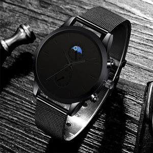 2022 Luxury Mens Watches Black Stainless Steel Mesh Belt Quartz Wrist Watch Men Business Casual Leather Watch