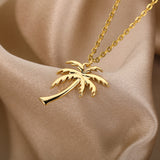 Women / Men stainless steel Palm Tree Pendant Necklace Coconut Tree Choker Chain