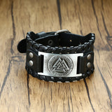 26mm Wide Bracelets for Men Viking Icon Nordic Rune Hammer Wristband Black Brown Punk Rock Vintage Jewelry