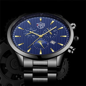 Luxury Business Men Watches Stainless Steel Quartz Wristwatch Male Sport Leather Watch Calendar Luminous Clock