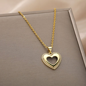 Women stainless steel, Hollow-Out Heart Pendant Choker Necklace ,Wedding Jewelry