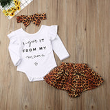 0-24M baby girl 3PCS Newborn Baby Girl Autumn Clothes Set Ruffle Romper Top Patchwork Leopard Skirts Fall Outfits