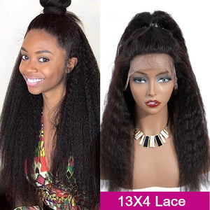 Kinky Straight Wig 13x4 Lace Front Human Hair Wigs Pre Plucked Yaki Straight Lace Frontal Wigs 4x4 Lace Closure Wig