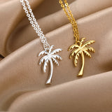 Women / Men stainless steel Palm Tree Pendant Necklace Coconut Tree Choker Chain