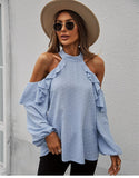 Spring New Sexy Halter Blouses Women Casual Ruffles Shirt Strapless Shirt Ladies All Match Solid Long Sleeve Tops 2022 New