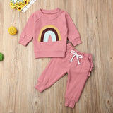 0-3 Years 2PCS Kid Baby Girl Clothes Set Print Rainbow Long Sleeve Cotton Soft Tops+Ruffle Pants Outfit Set